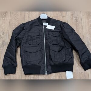 $1870 Mens SIMONE ROCHA Oversized Pocket Satin Bomber Jacket Black XL